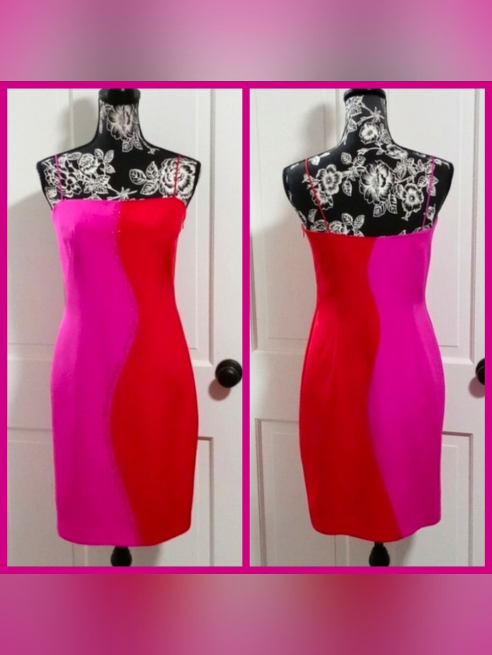 🎀David Meister🎀 - Fuchsia/Red Beaded Silk Cocktail Dress